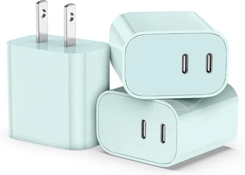 Vista 17 de Paquete de 3 bloques de cargador USB C, enchufe de pared rápido de 20 W de doble puerto (negro) Bloque USB C de carga rápida PD de 20 W