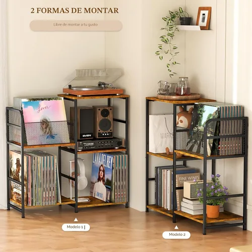 Vista 3 de ThreeHio Soporte para tocadiscos, soporte para tocadiscos con almacenamiento de vinilo con capacidad para hasta 300 álbumes, armario de Estándar