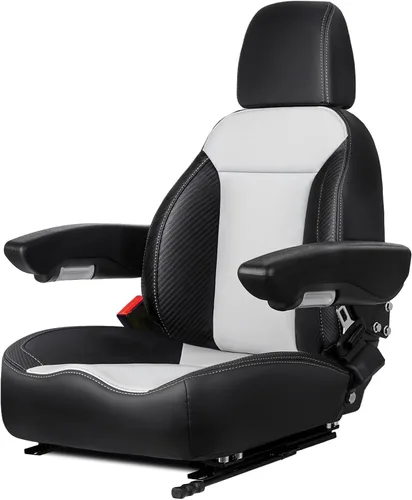 Vista 8 de Asiento Universal de Tractor, Asiento de Carretilla Elevadora con Cinturón de Seguridad y Respaldo Ajustable, Reposacabezas, Reposabrazos para Negro
