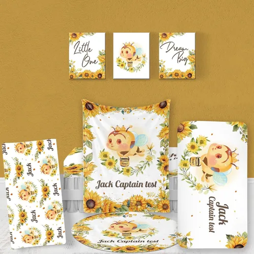 Vista 9 de Juego de ropa de cama de bebé personalizado, ropa de cama de elefante rosa para bebé, manta de bebé, sábana bajera ajustable, funda cambiadora