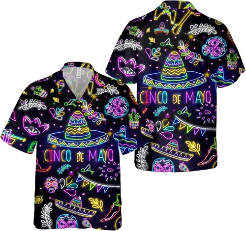 Vista 3 de PIGO Camisa hawaiana americana de pie grande para hombre, divertida camisa hawaiana con botones para hombre