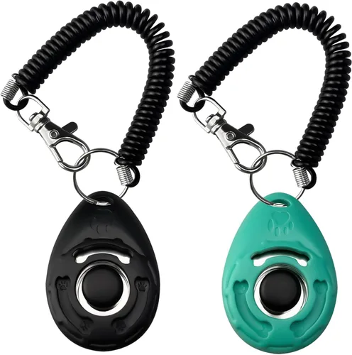 Vista 8 de Clicker de perro para entrenamiento con correa de muñeca, clicker de entrenamiento para cachorros, gatos, orinales, pájaros, caballos, mascotas Azul