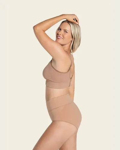 Vista 3 de Leonisa Bragas de compresión adelgazantes de cintura alta, ropa interior con control de abdomen para mujer, Beige