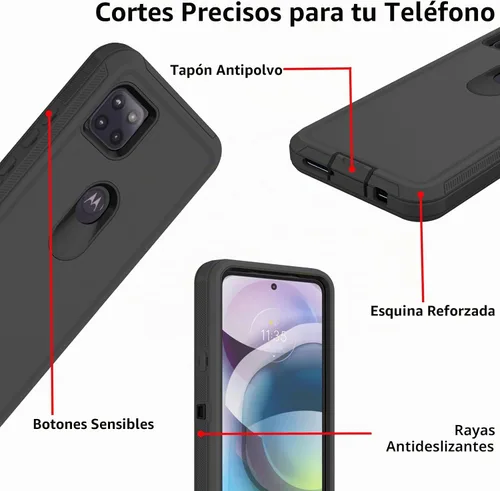 Vista 4 de Funda para Motorola Moto One 5G Ace, funda resistente de poliuretano termoplástico suave, policarbonato duro, resistente, a prueba de golpes, a Negro