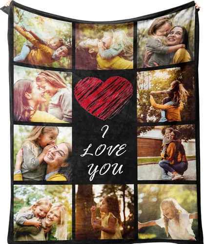 Vista 13 de D-Story Manta personalizada con foto, entrega al día siguiente, hecha en EUA, Manta de collage personalizada, haz una manta personalizada