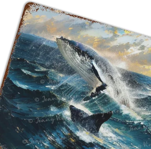 Vista 6 de Zomyto Letrero de metal retro con diseño de ballena de baño, letrero de aluminio, tema de vida marina, regalos para océano, vintage, baño, cueva