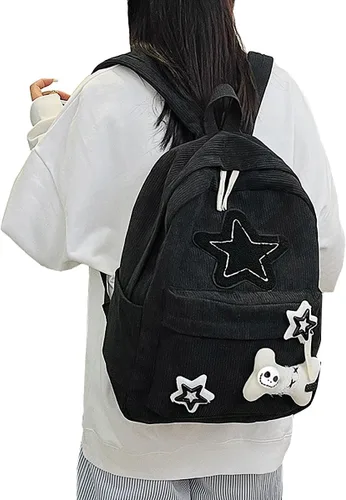 Vista 2 de Mochila moderna Y2K Stars Linda mochila estética para laptop universitaria, mochila casual de viaje para adolescentes (negro)