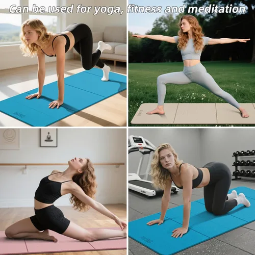 Vista 9 de Esterilla de yoga plegable de 75 x 31.5 x 0.24 pulgadas, extra grande, ligera, de elastómero termoplástico, doble antideslizante para pilates
