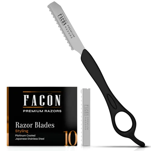 Vista 11 de Facón - Navajas para cortar el cabello - Juego profesional de navajas para peinado con 11 cuchillas de repuesto, herramienta de corte de cabello