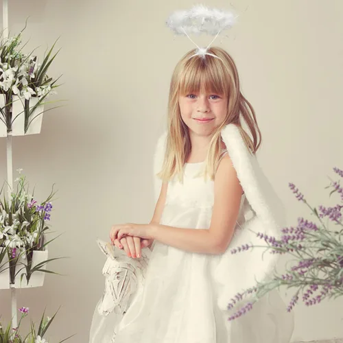 Vista 6 de Diademas con halo de ángel de Halloween, 2 piezas de plumas extra para el pelo, accesorio de cosplay para niños y adultos