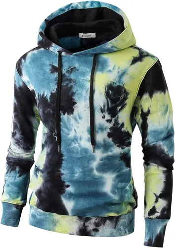 Vista 9 de KLIEGOU - Sudadera con capucha para hombre con teñido anudado 103 Negro