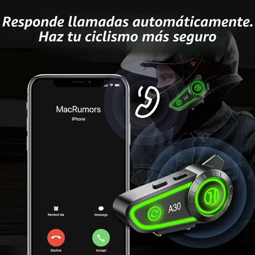 Vista 8 de Altavoces para casco de motocicleta, auriculares Bluetooth, respuesta automática, control de música, 120 horas de reproducción, sistema de alta