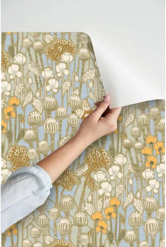 Vista 3 de Spoonflower Papel tapiz para despegar y pegar - Amapola Campo Pájaros Crema Neutral Naturaleza Taupe Papel pintado extraíble personalizado