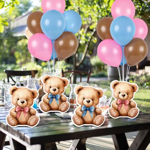 Vista 2 de 12 juegos de kit de soporte para globos de oso para centro de mesa de baby shower de oso bebé para mesas, decoración para fiesta de revelación
