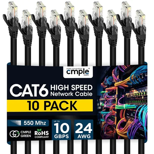 Vista 34 de Cmple - Cable Ethernet Cat 6 de 1.5 pies, cables de conexión Cat6, cable LAN de 10 Gbps, cable de red de 550 MHz, conectores RJ45, compatible