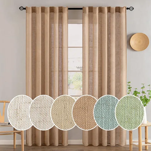 Vista 13 de MIULEE - Cortinas semitraslúcidas suaves y gruesas con textura de lino para cocina y ventana de baño, con trabilla trasera y bolsillo para Blanco