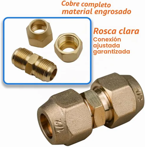 Vista 2 de 2 piezas conectores de extensión de tubería de cobre para aire acondicionado, tuercas de accesorio abocinado de latón de 1/2", accesorio de tubo