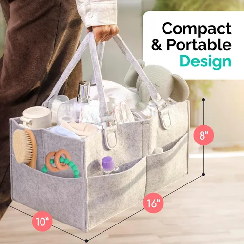 Vista 8 de Organizador de pañales de fieltro, almacenamiento extra grande para artículos de bebé y niños pequeños, cesta de pañales, organizador portátil