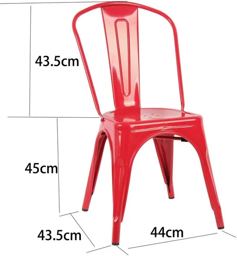 Vista 3 de Fancyhouse Juego de 4 sillas auxiliares de comedor estilo Tolix apilables con respaldo alto Bistro Cafe Metal (rojo)