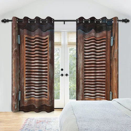 Vista 24 de Cortinas rústicas para ventana de puerta de granero, puerta de madera gris, puerta de garaje, tratamiento de ventana para sala de estar, dormitorio