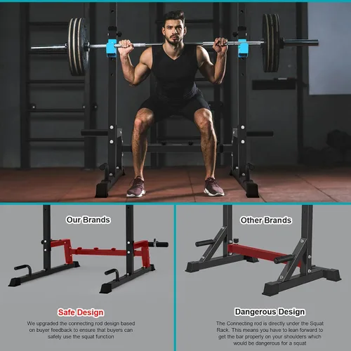 Vista 6 de JX FITNESS Estante para sentadillas, estante de barra, estante de prensa de banco push up multifunción levantamiento de pesas gimnasio/gimnasio