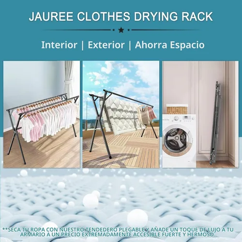 Vista 5 de Estante de secado de ropa de 95 pulgadas, estante de secado plegable para interiores y exteriores, de acero inoxidable resistente, perchero portátil