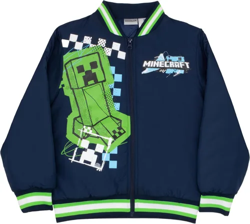 Vista 8 de Minecraft Chaqueta bomber para niños, chaqueta universitaria con estampado gráfico con cremallera para niños y niños pequeños Verde