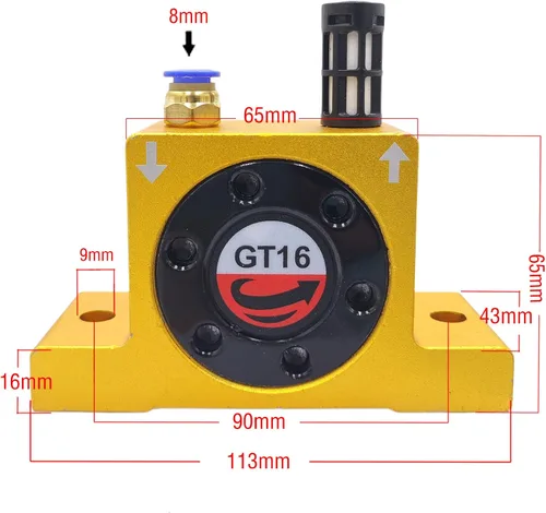 Vista 2 de Vibrador neumático de la turbina de aire GT16 G 1/4" serie de oro de los vibradores neumáticos industriales GT-16 de la turbina