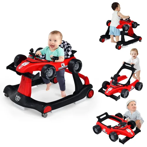 Vista 12 de BABY JOY Andador de bebé 4 en 1, Andador de actividad plegable con altura y velocidad ajustables, música, luces, antivuelco, andador de empuje