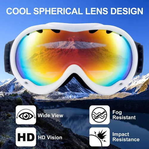 Vista 2 de RABIGALA Gafas de esquí de nieve/snowboard para hombres, mujeres, adultos, jóvenes, motos de nieve, esquí, patinaje, 100% protección UV, antivaho