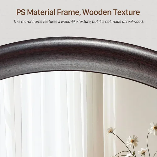 Vista 5 de Espejos redondos de 24 pulgadas, espejo de pared rústico decorativo de transición de nogal oscuro con grano de madera para baño, espejo de tocador