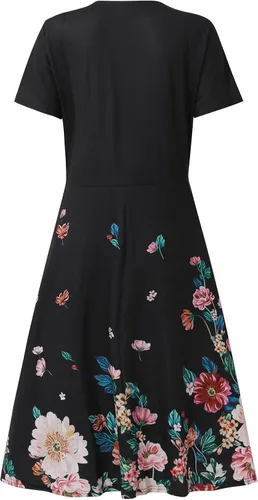 Vista 5 de ZEFOTIM Vestidos de verano para mujer 2023 de manga cortasin mangas, floral, cuello en V, vestido por debajo de la rodilla, vestidos casuales fluidos