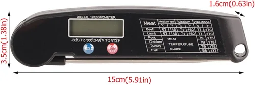 Vista 2 de Termómetro digital para carne de alimentos, LCD ABS Shell sonda de acero inoxidable sonda plegable para cocina, barbacoa, parrilla, probador