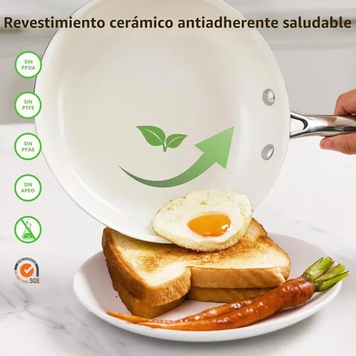 Vista 2 de SAKAMOSH Sartén de cerámica antiadherente de 9.5", sartén no tóxica