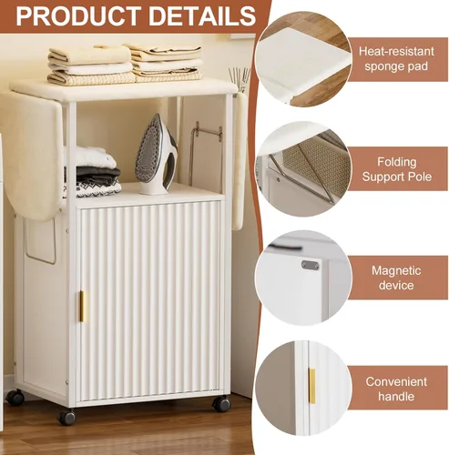 Vista 6 de Tabla de planchar con armario de almacenamiento, tabla de planchar plegable con almacenamiento, mesa plegable compacta para lavandería, escritorio