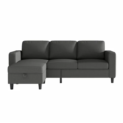 Vista 7 de Sofás Seccionales para Sala de Estar - Sofá Moderno en Forma de L Gris Oscuro de 3 Asientos con Otomana de Almacenamiento Reversible y Bolsillos