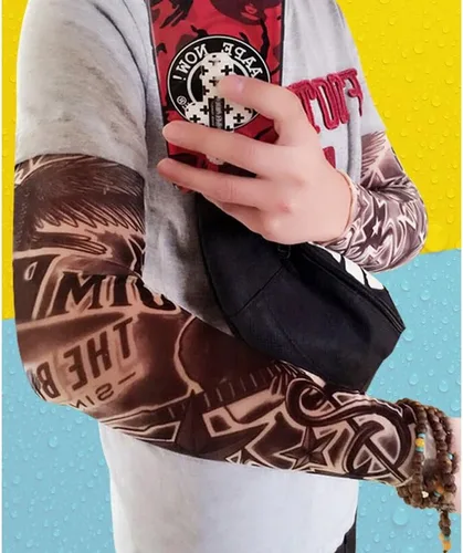 Vista 2 de Mangas de tatuaje para hombres, juego de mangas de brazo de tatuaje temporal falso, negro, 5 piezas