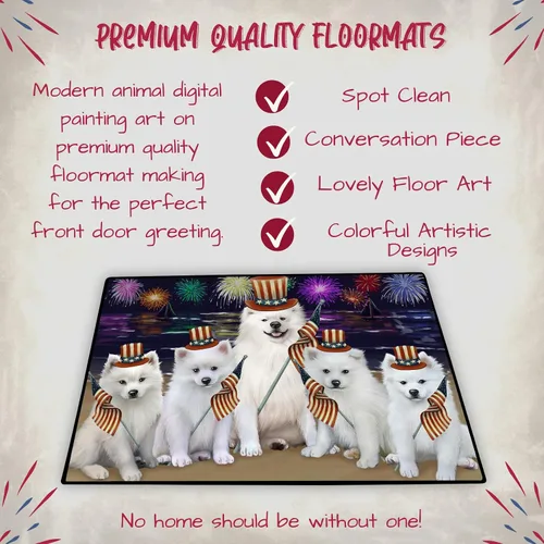 Vista 5 de Doggie of the Day American Eskimo Dogs Floor Mat - 4th of July Independence Day - Best Dog Doormat - Protector Decor - Unique Portrait Art - Premium
