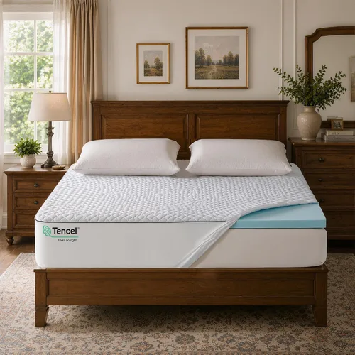 Vista 9 de Cubrecolchón de espuma viscoelástica tamaño individual, doble capa de espuma viscoelástica de gel y almohada superior para alivio de presión
