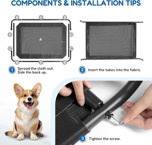 Vista 3 de FluffyDream Cama elevada de enfriamiento para perro, camas portátiles elevadas para perros, patas antideslizantes, cama hamaca portátil y duradera