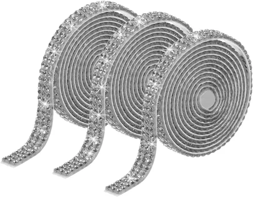 Vista 14 de MECCANIXITY 3 rollos de cinta de diamantes de imitación autoadhesiva de 3 yardas y 0.315 in para proyectos de artes y manualidades, pasteles de Beige