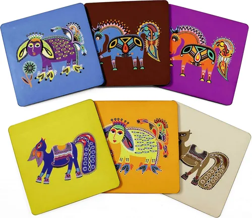 Vista 20 de Juego de 6 posavasos cuadrados de 4 pulgadas, fáciles de limpiar, base de corcho, reutilizables, diseño de calavera