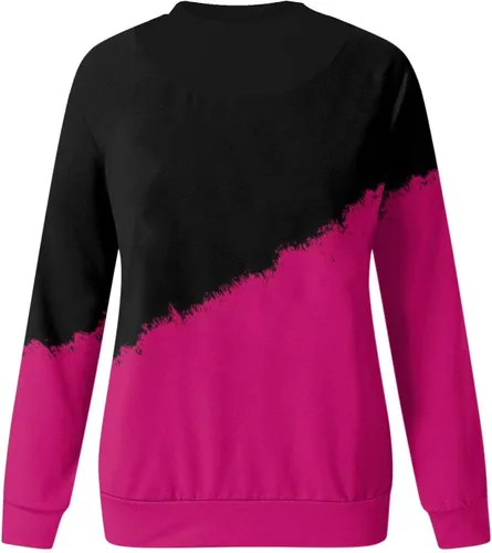 Vista 3 de Camisetas de otoño para mujer, color degradado, de manga larga, cuello redondo, a la moda, sexy, para otoño