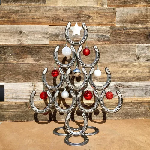 Vista 5 de Decoraciones rústicas de mesa navideñas hechas de herraduras reales - Cuelgan adornos y son ideales para fiestas festivas - Hacia abajo - Mini