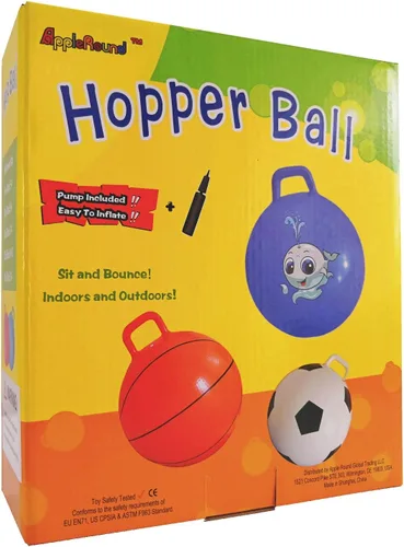 Vista 2 de AppleRound Hippity Hoppity Hopball with Pump – Sit-On Bouncy Exercise Ball with Handle, 18 inch / 45 cm for Kids Ages 3-7, Cloud Colors (Red & Blue)