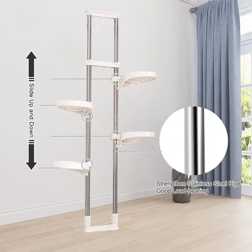 Vista 8 de BAOYOUNI Soporte para plantas de interior con ventana, estante de almacenamiento de metal con doble poste, soporte para macetas, estante