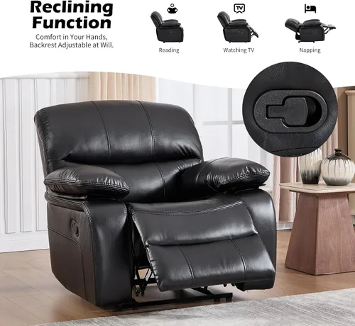 Vista 4 de EBELLO Americana - Silla reclinable manual de piel sintética, sofá reclinable individual minimalista con reposapiés, reposacabezas y reposabrazos