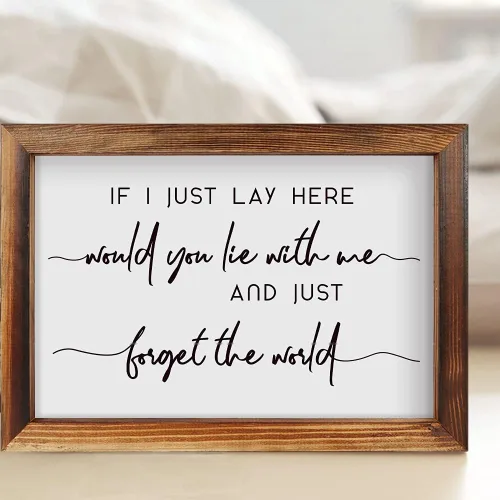 Vista 3 de Letrero de madera enmarcado con texto en inglés "If I Just Lay Here" (16 x 11 pulgadas), letrero de madera para mesa de pared con citas