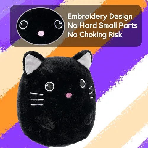 Vista 4 de WEIGEDU Gatito negro de peluche con ojos bordados para niño y niña, decoración de Halloween, cojín de almohada, sofá, regalos de inauguración