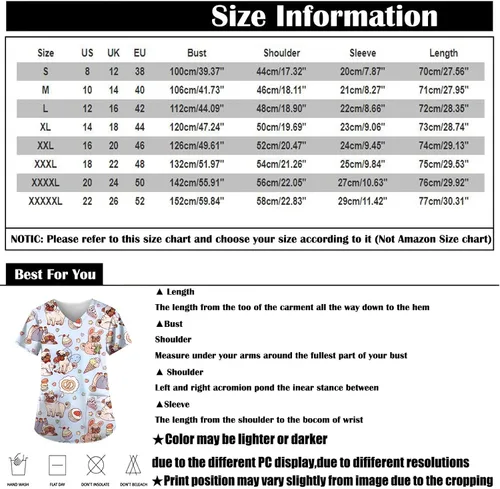 Vista 2 de Uniformes de enfermería con estampado de animales para mujer, manga corta, cuello en V, con bolsillos